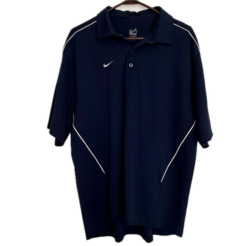 Nike Dri-Fit Navy Blue Men's Large Golf Polo Collared Short Sleeve Shirt Team